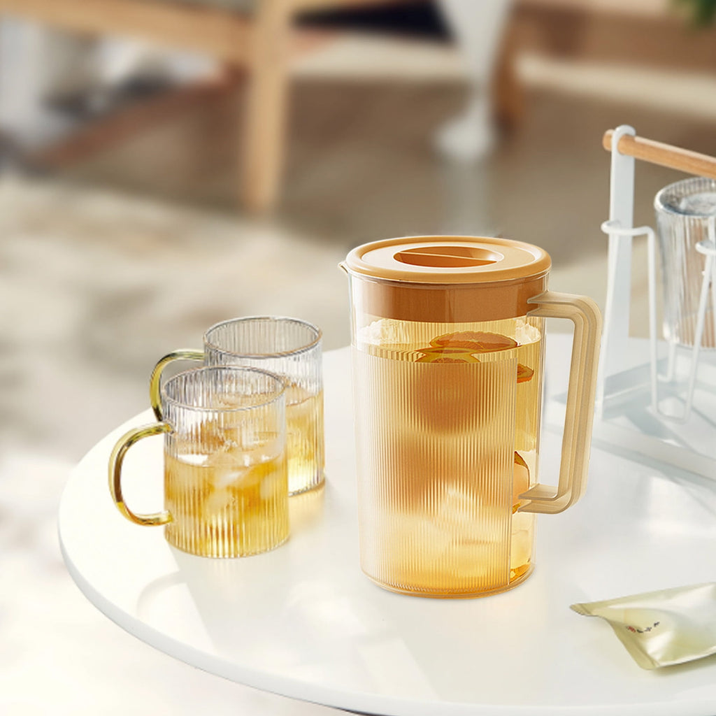 Water Pitcher with Lid, 2 L Plastic Pitcher for Tea & Juice Water, Hot/Cold Water Jug, Tea Pitcher, Juice Pitcher, 13.5 x 7.2 x 4.7 Inch Z-7-Orange