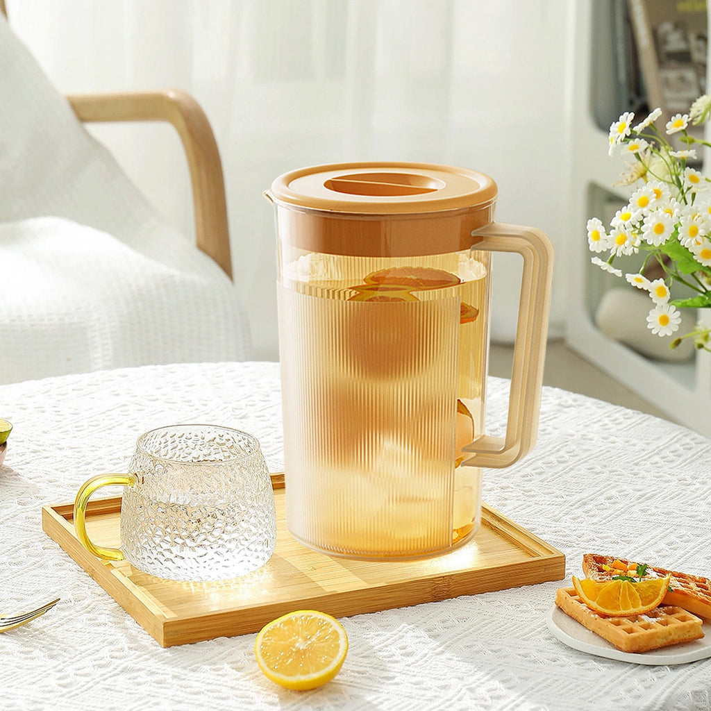 Water Pitcher with Lid, 2 L Plastic Pitcher for Tea & Juice Water, Hot/Cold Water Jug, Tea Pitcher, Juice Pitcher, 13.5 x 7.2 x 4.7 Inch Z-7-Orange