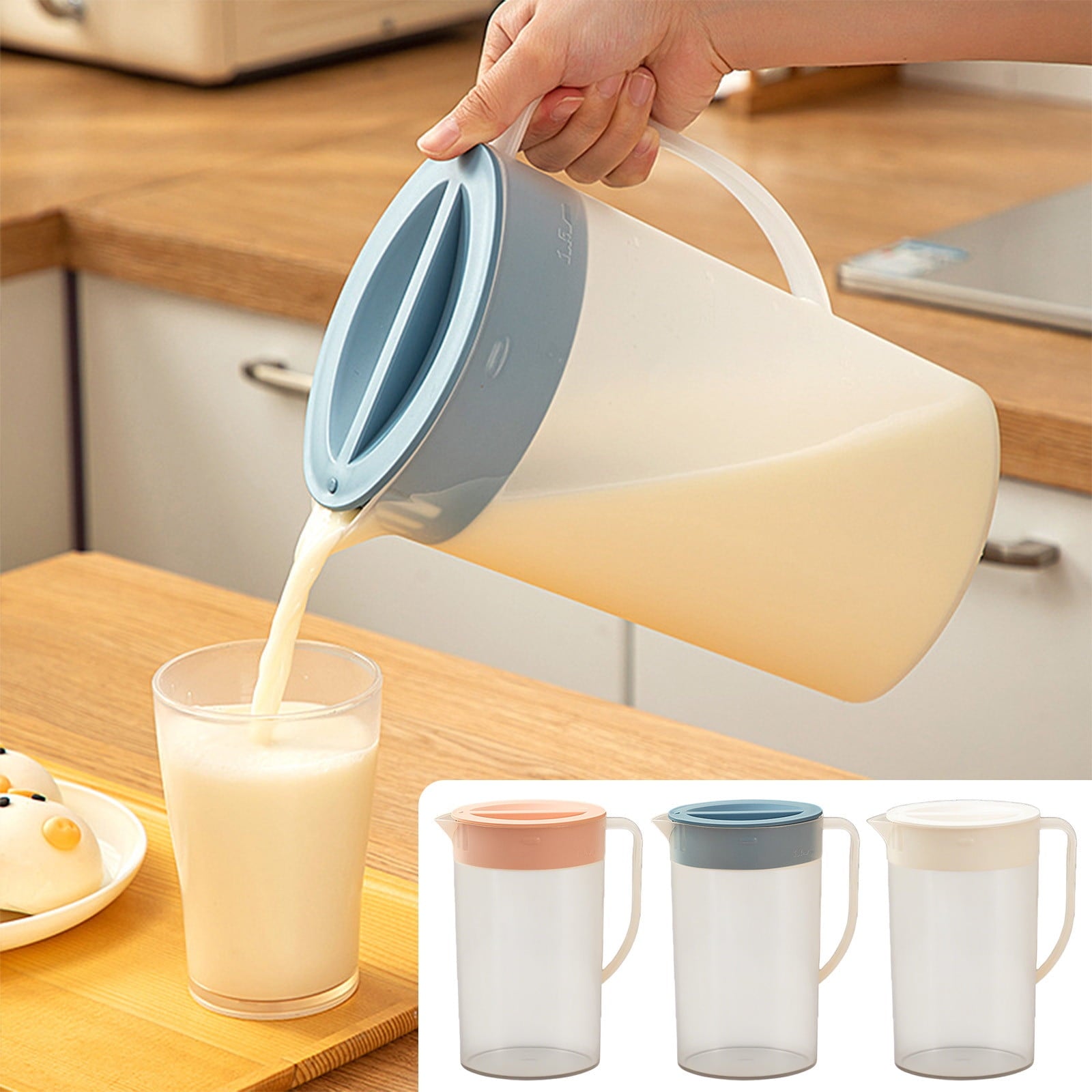 Water Pitcher with Lid, 2 L Plastic Pitcher for Tea & Juice Water, Hot/Cold Water Jug, Tea Pitcher, Juice Pitcher, 13.5 x 7.2 x 4.7 Inch Z-8-Blue