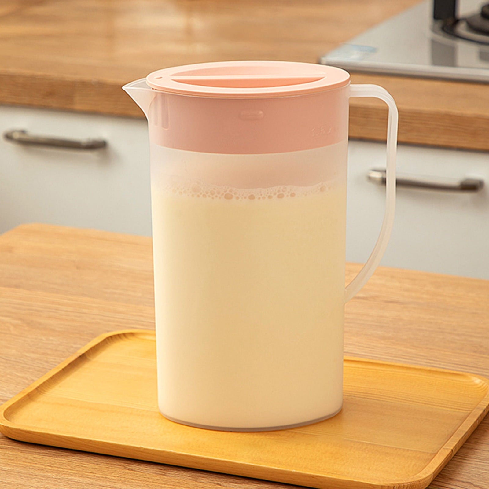 Water Pitcher with Lid, 2 L Plastic Pitcher for Tea & Juice Water, Hot/Cold Water Jug, Tea Pitcher, Juice Pitcher, 13.5 x 7.2 x 4.7 Inch Z-8-Pink