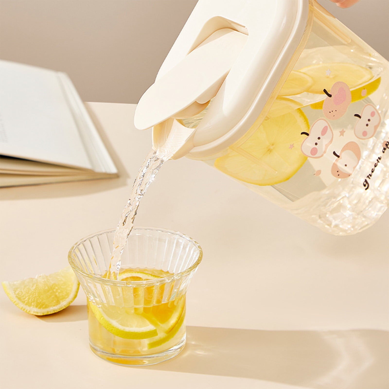 Water Pitcher with Lid, 2 L Plastic Pitcher for Tea & Juice Water, Hot/Cold Water Jug, Tea Pitcher, Juice Pitcher, 13.5 x 7.2 x 4.7 Inch Z-9-Beige
