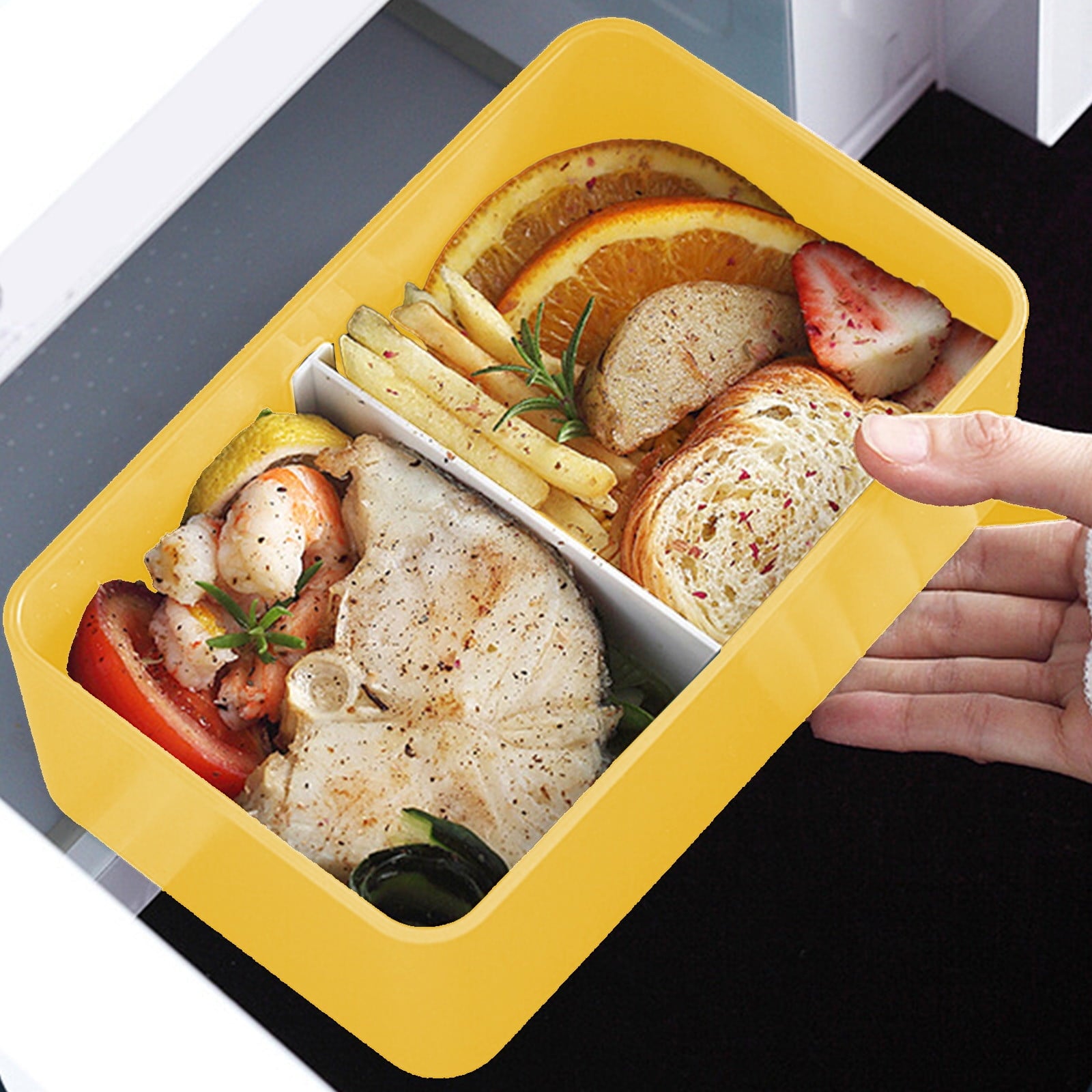 Xuniizn Bento Box Adult Lunch Box, Containers for Adults Men Women, Lunchable Food Container with Utensils, Sauce Jar, Muffin Liners, Microwave & Dishwasher Safe Yellow#1