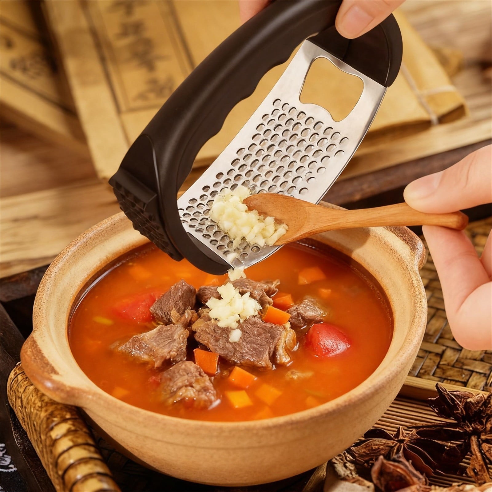 Stainless Steel Garlic Press Rocker, Garlic Mincer With Studs, Heavy Duty Garlic Chopper, Effective Garlic Peeler, Easy to Clean Kitchen Gadget for Minced Garlic, Dishwasher Safe 【Best Seller】D