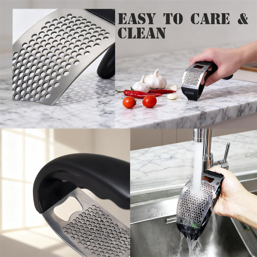 Stainless Steel Garlic Press Rocker, Garlic Mincer With Studs, Heavy Duty Garlic Chopper, Effective Garlic Peeler, Easy to Clean Kitchen Gadget for Minced Garlic, Dishwasher Safe 【Best Seller】D