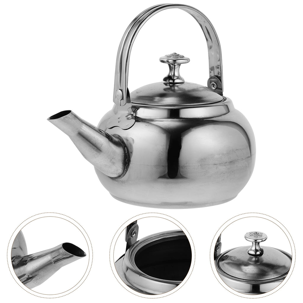 Stainless Steel Whistling Tea Kettle Stovetop Tea Pot Fast Boiling Heat Water Tea Pot 14X11CM Silver
