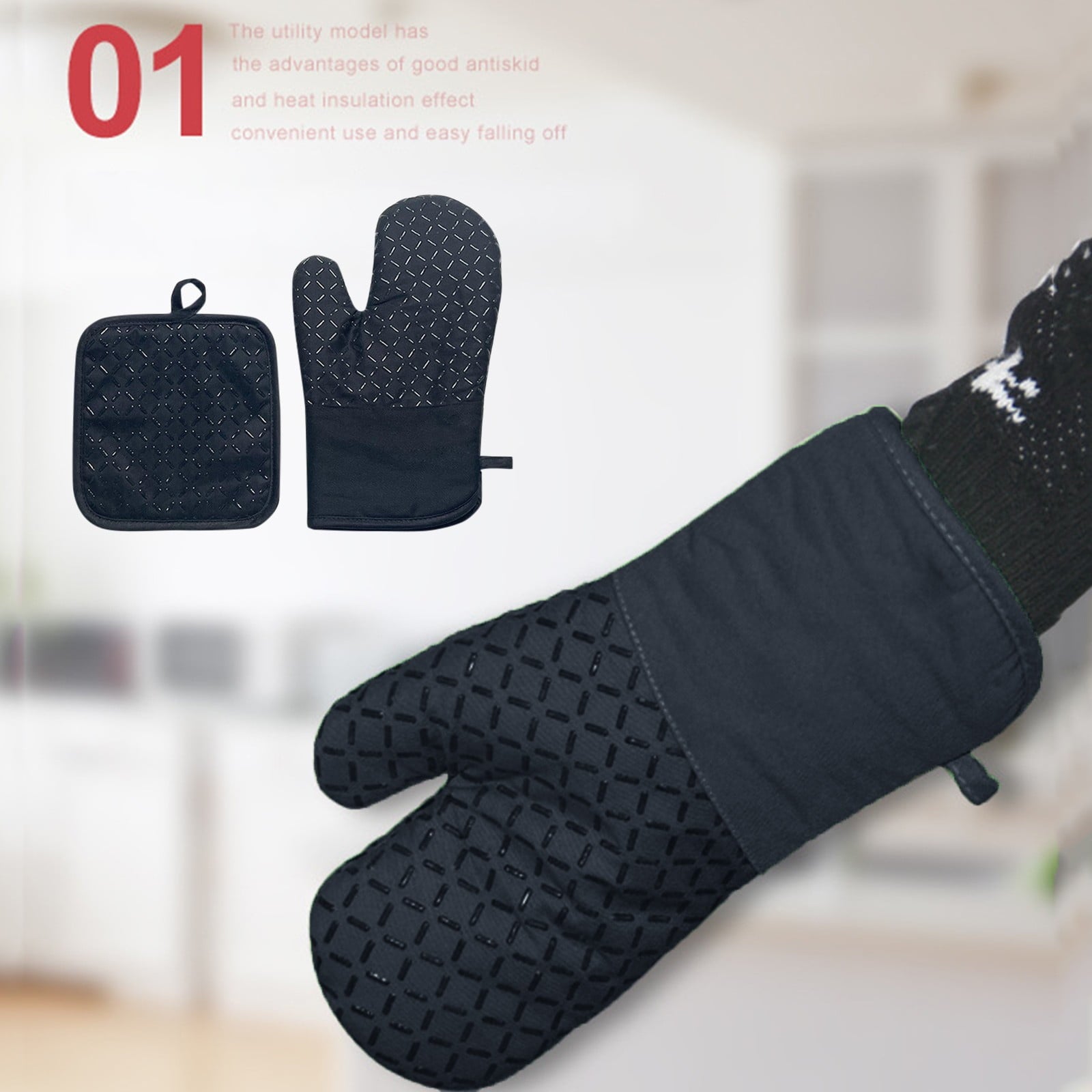 Oven Mitts ! Microwave Silicone Insulation Gloves Thickened Anti-Slip Kitchen Oven Baking Anti-Scalding Gloves, Include 1 Heat Resistant Oven Mitt Silicone Oven Mitt AS shown