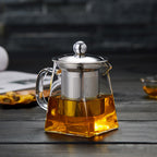 Glass Teapot with Stainless Steel Infuser & Lid, Borosilicate Glass Tea Kettle Stovetop Safe, Blooming & Loose Leaf Teapot,Glass Square Pot (350ML/12oz) 350ML/12oz Clear