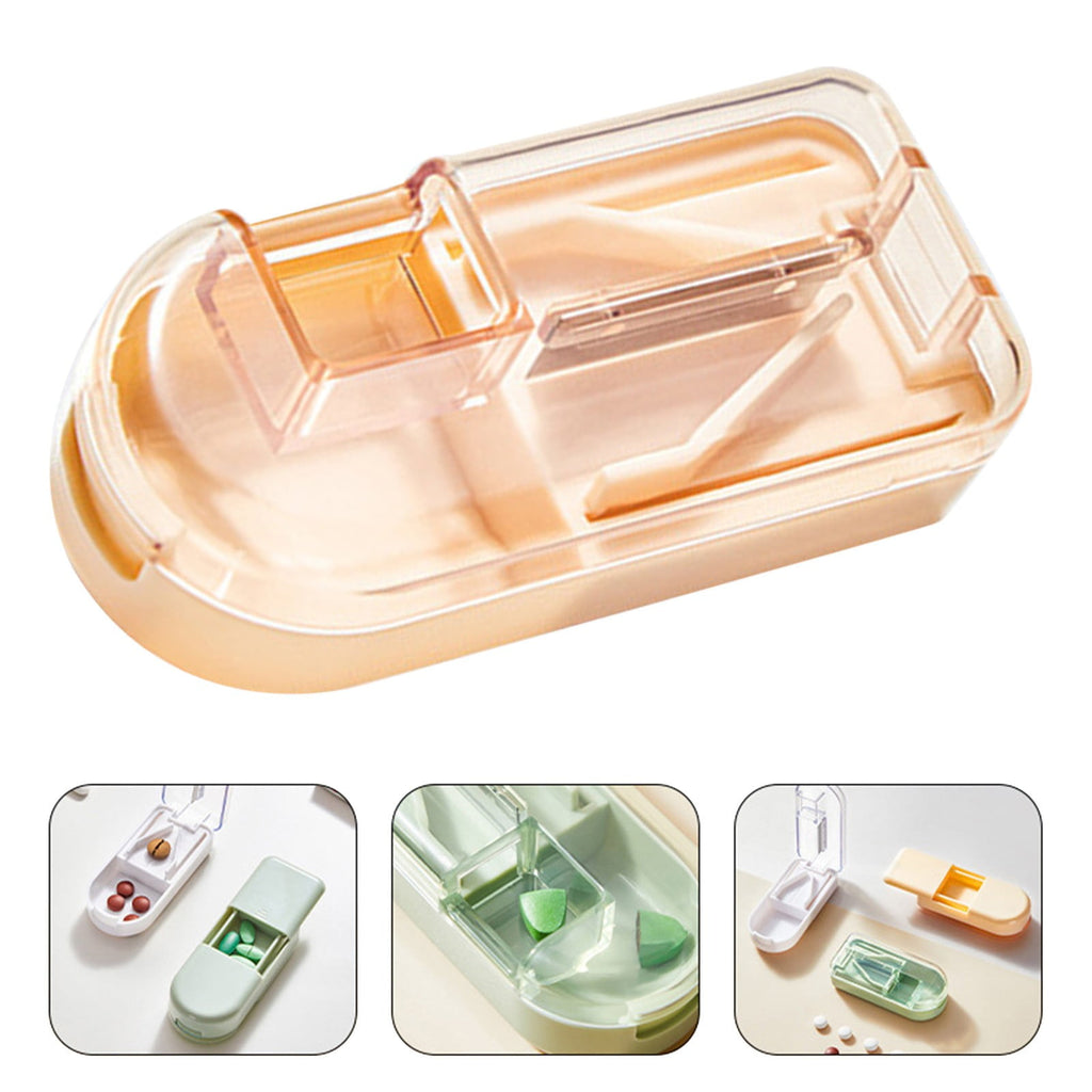 3-in-1 Pill Crusher and Pill Cutter with Storage Compartment for Tablets, Pill Grinder Fine Powder, Pill Cutter Splitter for Small or Large Pills, 1.57x2.36 3.23" x 1.46" x 0.98" Beige