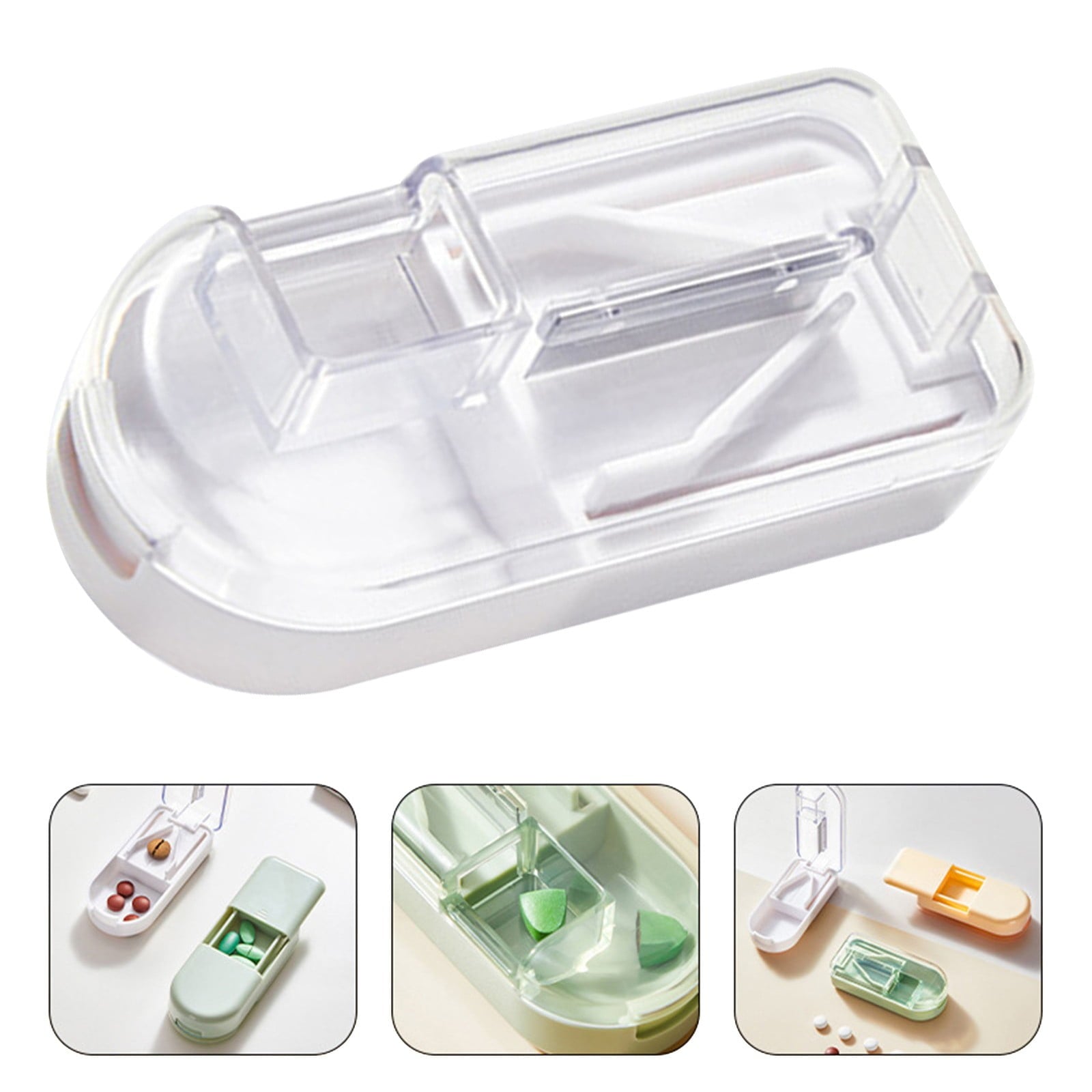 3-in-1 Pill Crusher and Pill Cutter with Storage Compartment for Tablets, Pill Grinder Fine Powder, Pill Cutter Splitter for Small or Large Pills, 1.57x2.36 3.23" x 1.46" x 0.98" White
