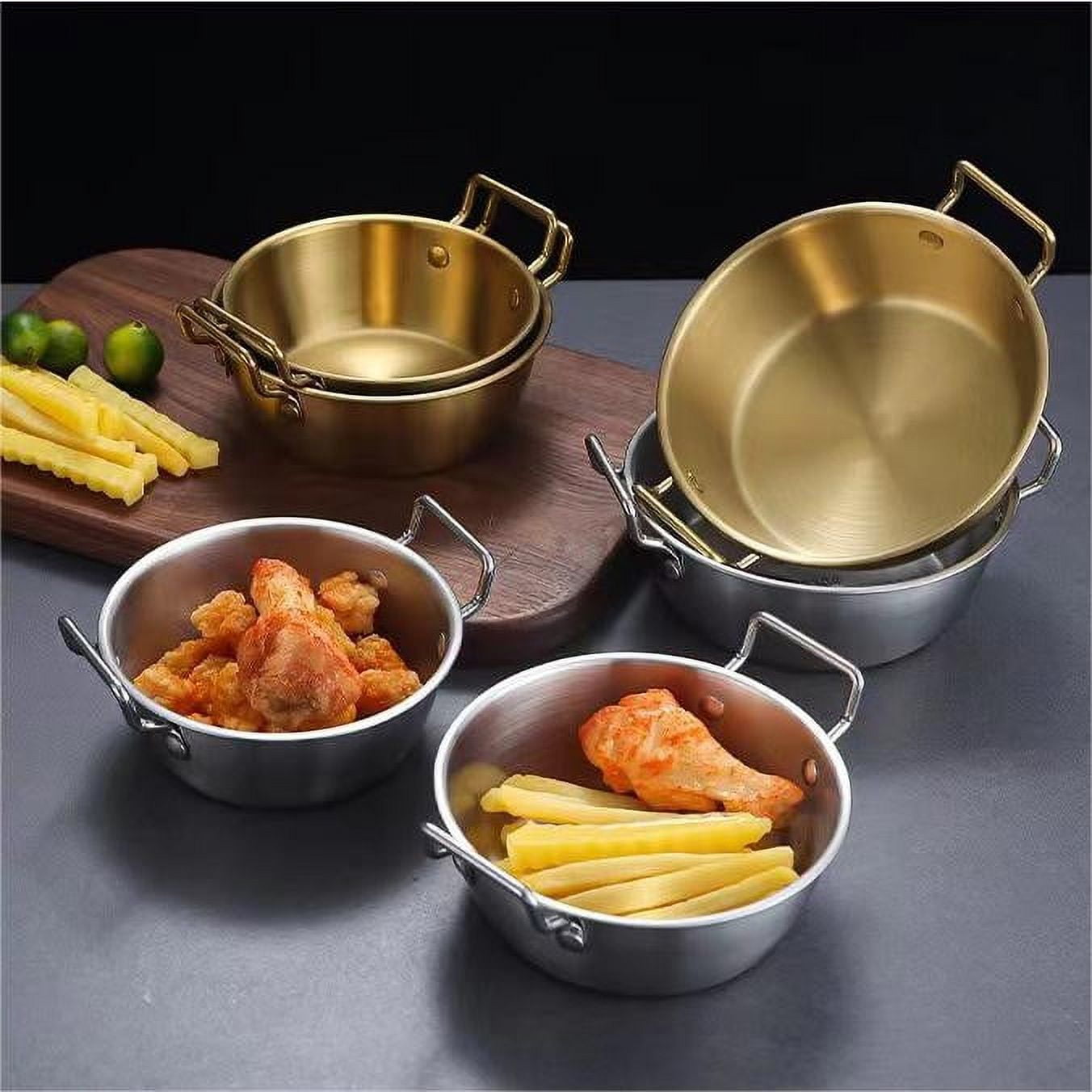 Stainless Steel Soy Sauce Dishes,Sauce Dish Metal Popcorn Pot reusable,Golden Dipping Bowl with Handle Individual Round Seasoning Bowls Serving Dishes for Sushi,Side Dishes,Dessert,Tomato Sauce Gold