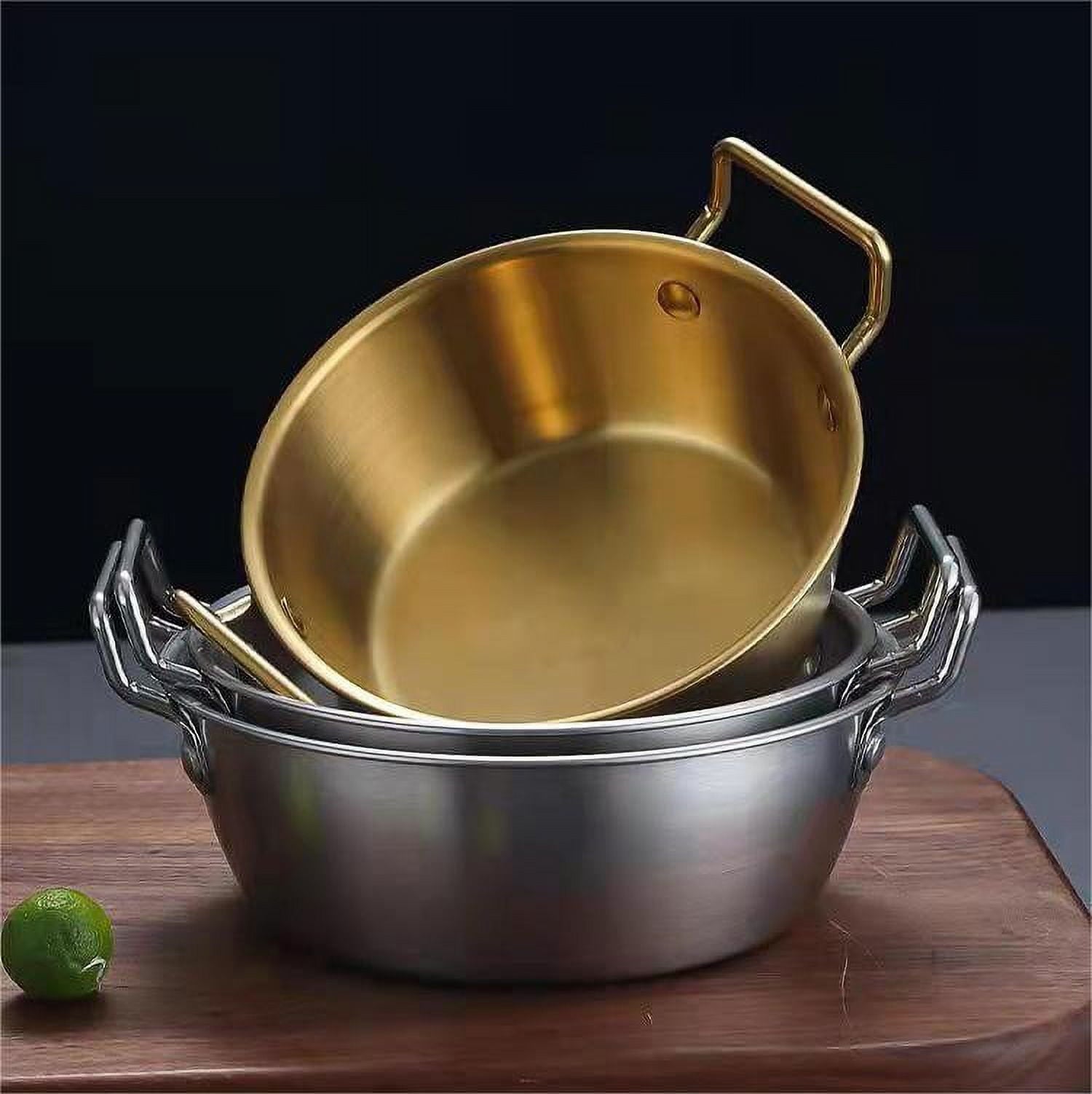 Stainless Steel Soy Sauce Dishes,Sauce Dish Metal Popcorn Pot reusable,Golden Dipping Bowl with Handle Individual Round Seasoning Bowls Serving Dishes for Sushi,Side Dishes,Dessert,Tomato Sauce gold 14cm