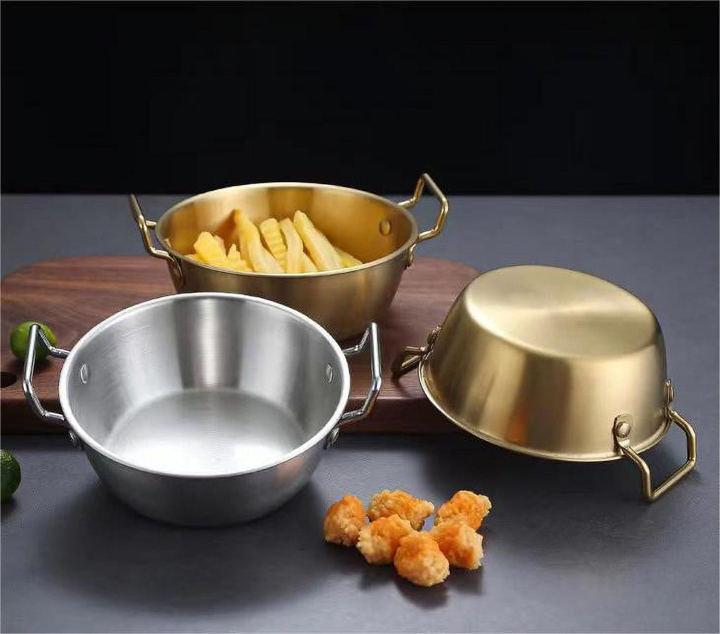Stainless Steel Soy Sauce Dishes,Sauce Dish Metal Popcorn Pot reusable,Golden Dipping Bowl with Handle Individual Round Seasoning Bowls Serving Dishes for Sushi,Side Dishes,Dessert,Tomato Sauce silvery 17cm