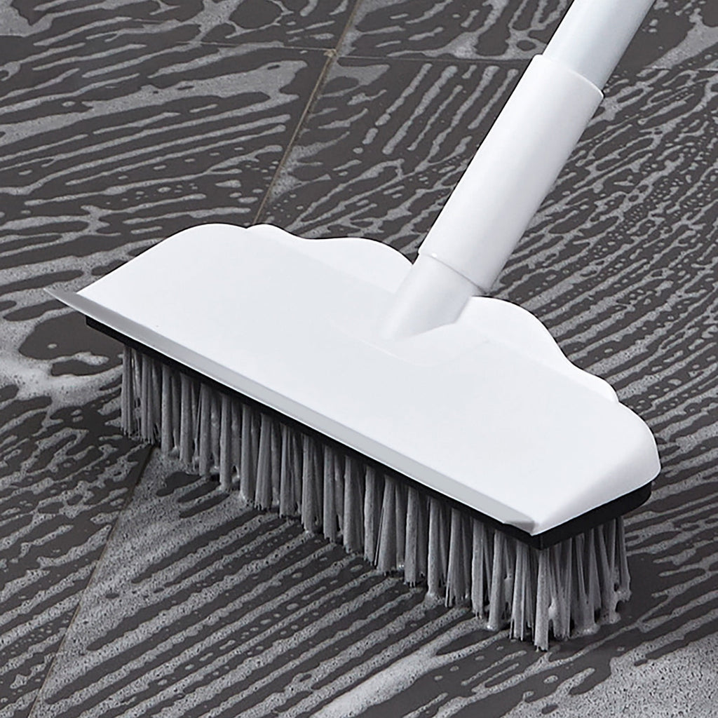 Floor Scrub Brush with Long Handle,2 in 1 Stiff Bristle Brush & Squeegee Broom for Floor,Bathroom,Tile,Wall Cleaning Tool,Push Scrubber for Shower,Deck,Garage A
