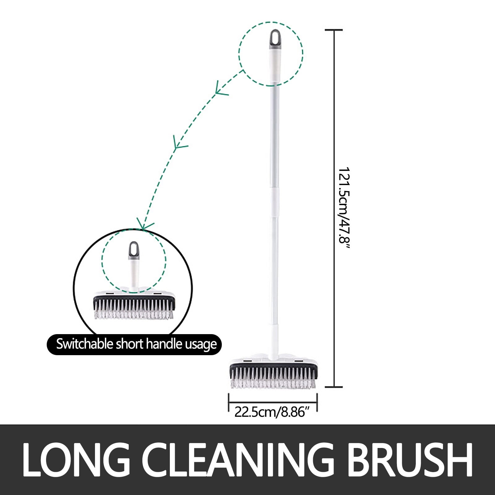 Floor Scrub Brush with Long Handle,2 in 1 Stiff Bristle Brush & Squeegee Broom for Floor,Bathroom,Tile,Wall Cleaning Tool,Push Scrubber for Shower,Deck,Garage B