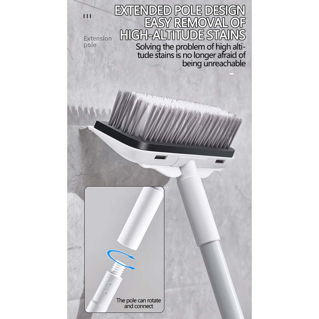Floor Scrub Brush with Long Handle,2 in 1 Stiff Bristle Brush & Squeegee Broom for Floor,Bathroom,Tile,Wall Cleaning Tool,Push Scrubber for Shower,Deck,Garage B