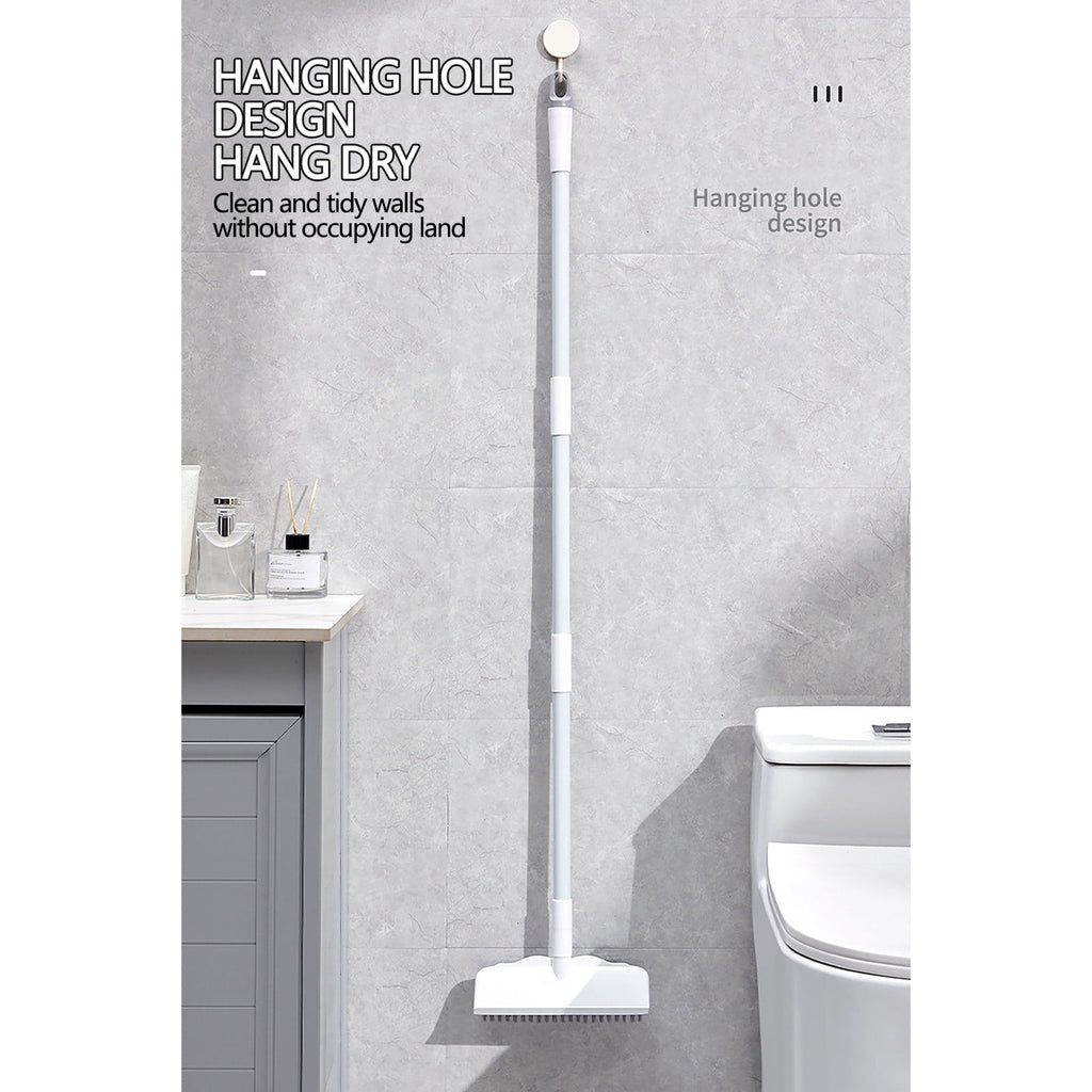 Floor Scrub Brush with Long Handle,2 in 1 Stiff Bristle Brush & Squeegee Broom for Floor,Bathroom,Tile,Wall Cleaning Tool,Push Scrubber for Shower,Deck,Garage B