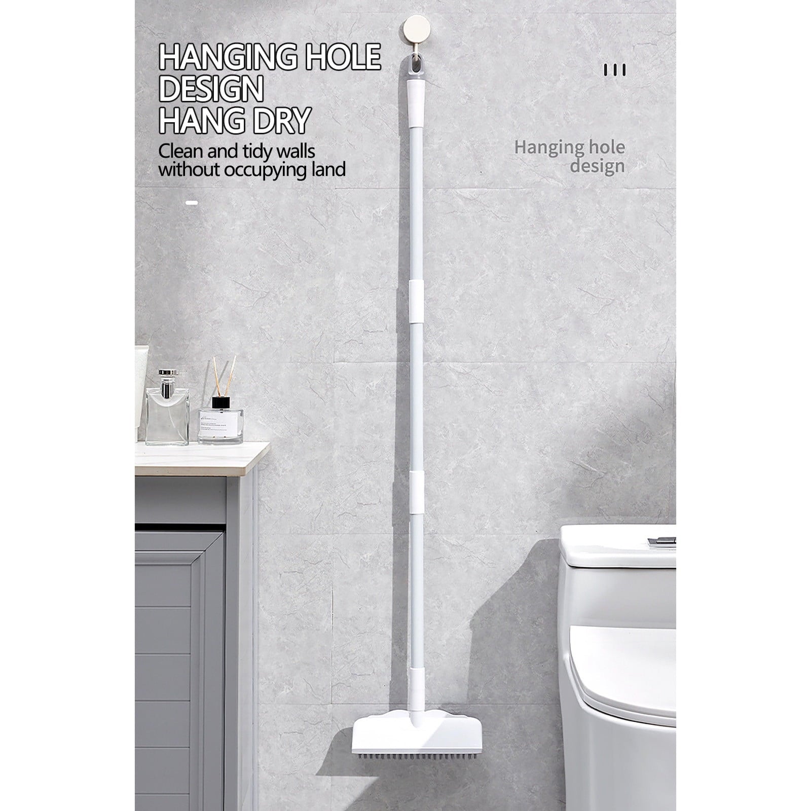 Floor Scrub Brush with Long Handle,2 in 1 Stiff Bristle Brush & Squeegee Broom for Floor,Bathroom,Tile,Wall Cleaning Tool,Push Scrubber for Shower,Deck,Garage B
