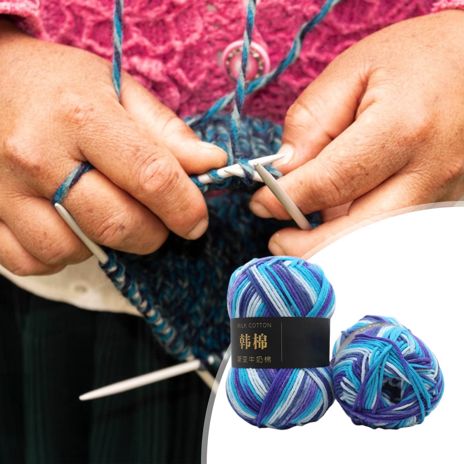 Cotton Yarn - Multicolor Rainbows Yarn,50 gram Skeins,26 Colors Available,7 Strands Of Combed Milk Cotton Crocheting Yarn for Knitting,Crochet,Weaving,Arts & Crafts - Fiesta #R - Blue Purple