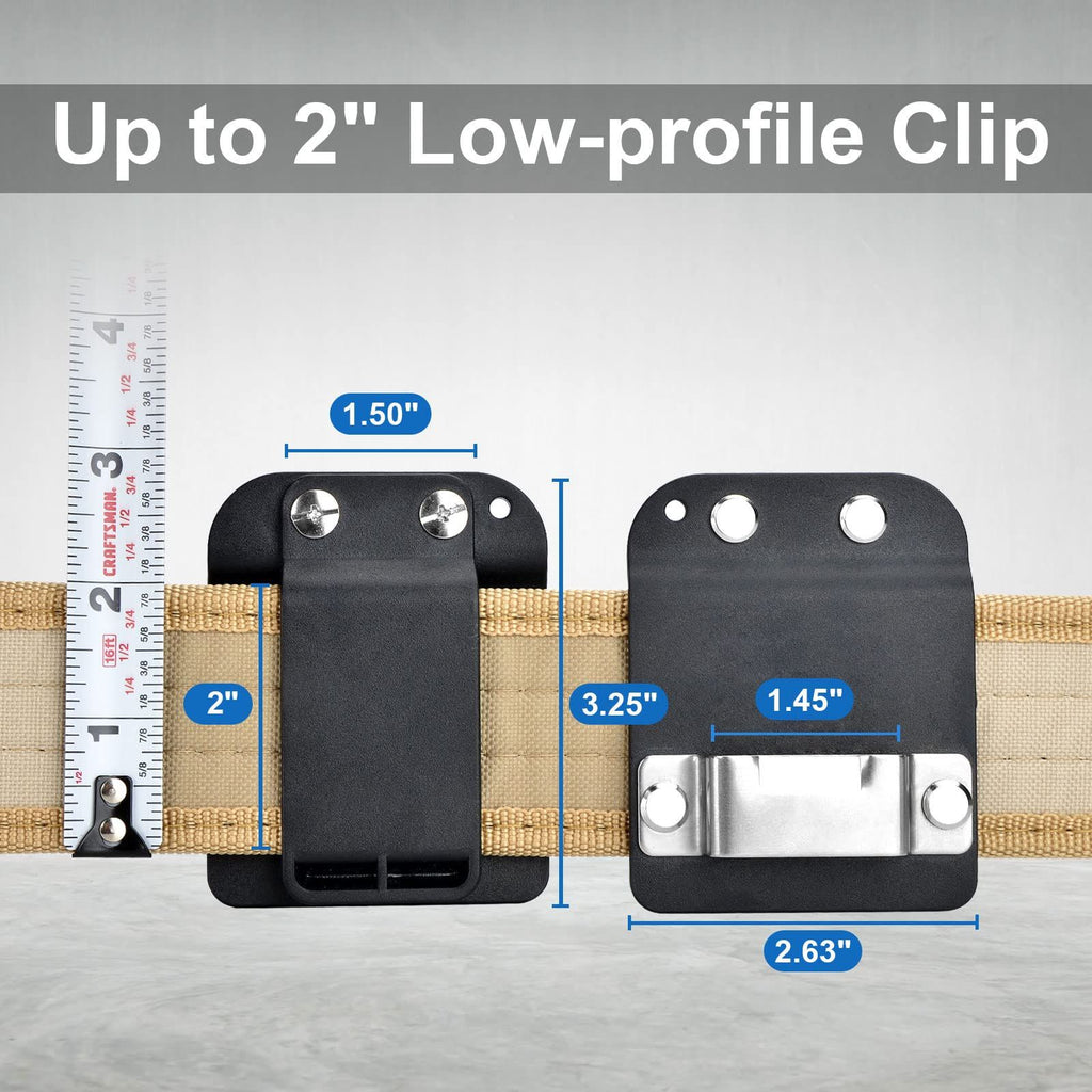 2 Pack Tape Measure Holder for Belt, Low-Profile Tape Measure Belt Clip, Fits up to Tool Belt, Tape Accessories
