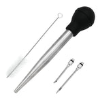 Stainless Steel Food Grade Turkey Baster for Cooking, Baking, Injecting Marinade With cleaning brush（Black）
