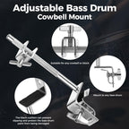 Pearl Bass Drum Hoop Mount Cowbell Holder with Non-Finish Marring Clamping Jaws and Height-Adjustable Cowbell and Percussion Accessory Clamp.