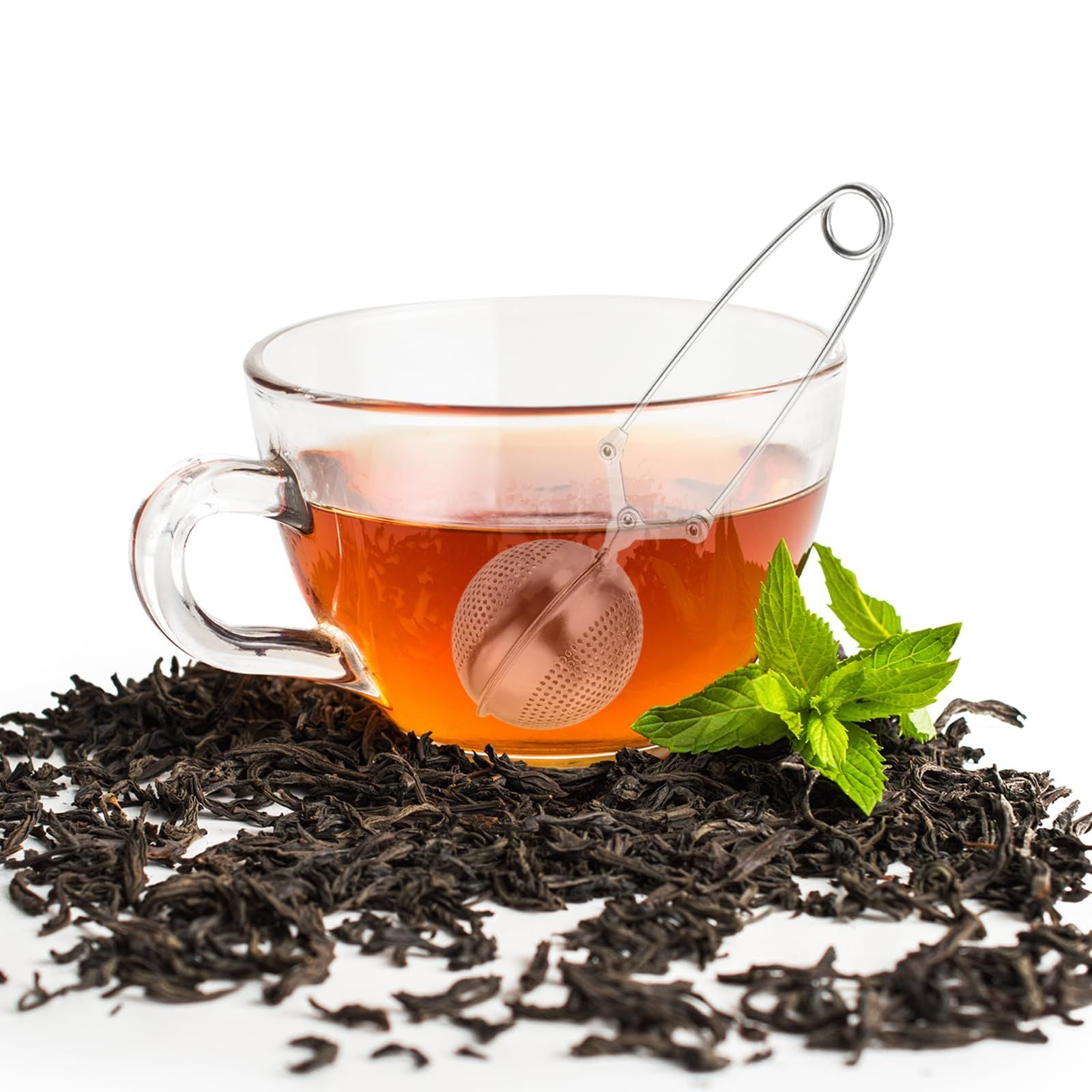 2 Pcs Snap Tea Ball Infuser with Handle, Loose Tea Steeper, Stainless Steel Tea Strainer for Brew Loose Leaf Tea, Silver