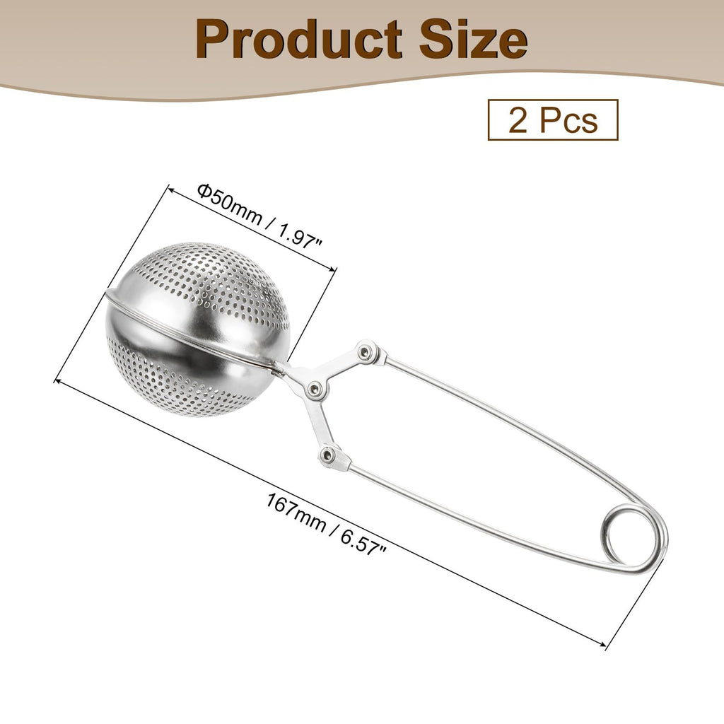 2 Pcs Snap Tea Ball Infuser with Handle, Loose Tea Steeper, Stainless Steel Tea Strainer for Brew Loose Leaf Tea, Silver