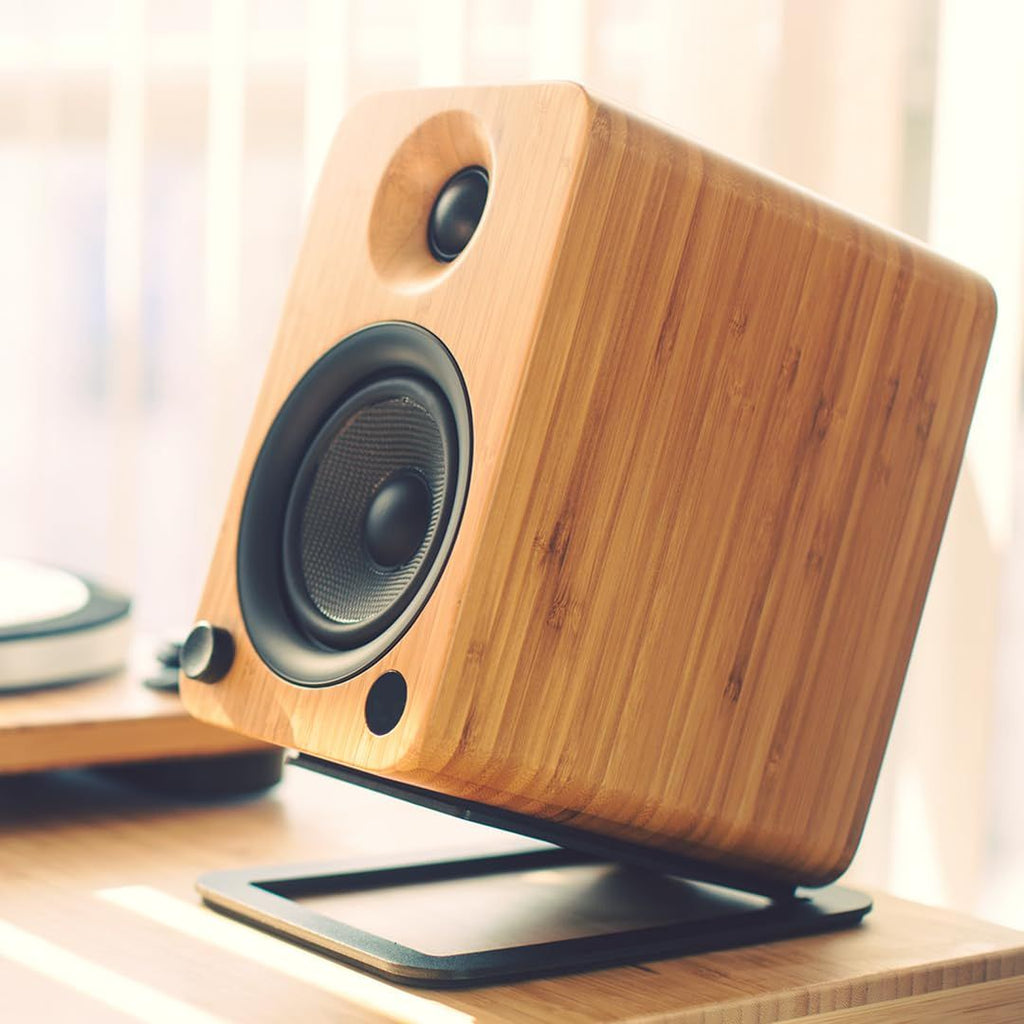 Tilted Desktop Speaker Stands for Large Bookshelf Speakers & Full-Size 5”-7” Studio Monitors | Supports 20 lbs | Damping Foam Padding  （Black  a pair）