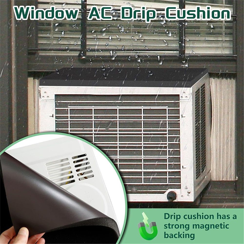 Air Conditioner Drip Cushion Black & Removable AC Rain Cover with Magnetic Pad for Window AC Units,Stops The Noise from Raining(Black 2pcs)