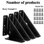 Heavy Duty Gusset Joints 4 Pcs,  Bracket Corner Brace Bracket Fasteners, Furniture Shelf Support Joint Fasteners for Table, Cabinet Bed Stabilization (Black) 86mm x 86mm