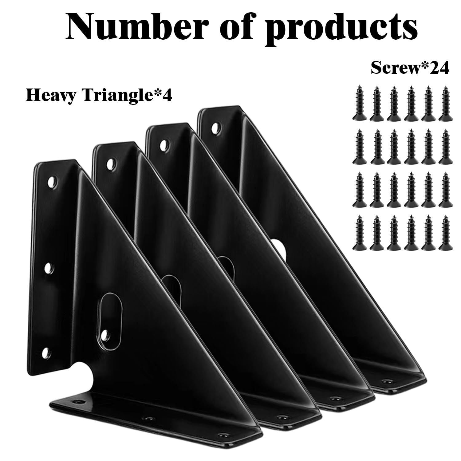 Heavy Duty Gusset Joints 4 Pcs,  Bracket Corner Brace Bracket Fasteners, Furniture Shelf Support Joint Fasteners for Table, Cabinet Bed Stabilization (Black) 86mm x 86mm