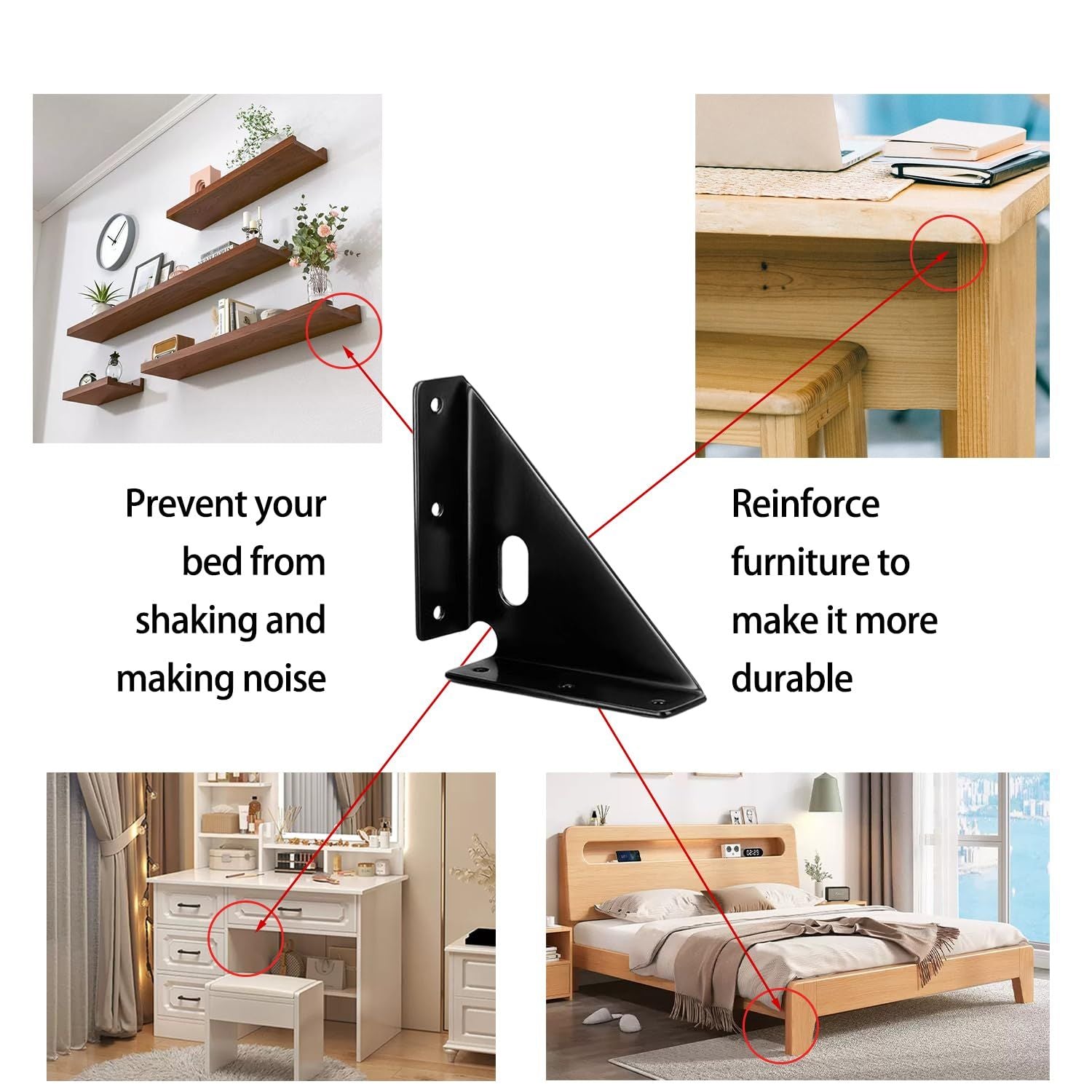 Heavy Duty Gusset Joints 4 Pcs,  Bracket Corner Brace Bracket Fasteners, Furniture Shelf Support Joint Fasteners for Table, Cabinet Bed Stabilization (Black) 86mm x 86mm
