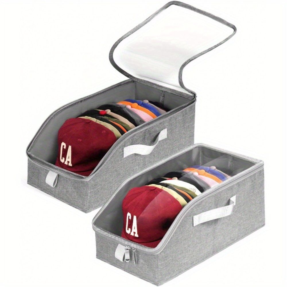 Hat Storage for Baseball Caps,2 PCS Stackable Hat Storage Boxes holds up to 24 Caps Hat Organizer for Closet, Sturdy Snapback Hat Boxes for Women&Men with Clear Window, Grey（excluding hats）