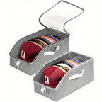 Hat Storage for Baseball Caps,2 PCS Stackable Hat Storage Boxes holds up to 24 Caps Hat Organizer for Closet, Sturdy Snapback Hat Boxes for Women&Men with Clear Window, Grey（excluding hats）