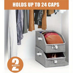 Hat Storage for Baseball Caps,2 PCS Stackable Hat Storage Boxes holds up to 24 Caps Hat Organizer for Closet, Sturdy Snapback Hat Boxes for Women&Men with Clear Window, Grey（excluding hats）
