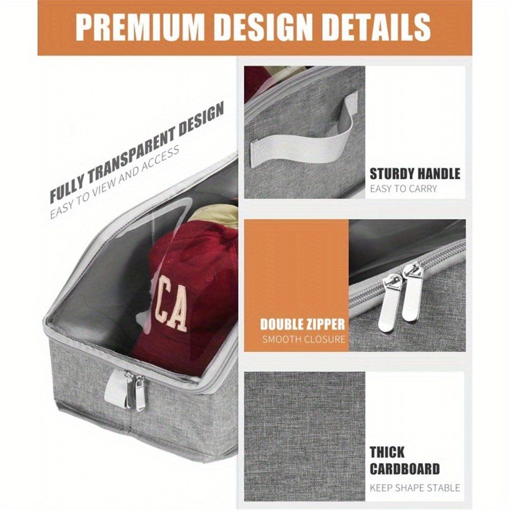 Hat Storage for Baseball Caps,2 PCS Stackable Hat Storage Boxes holds up to 24 Caps Hat Organizer for Closet, Sturdy Snapback Hat Boxes for Women&Men with Clear Window, Grey（excluding hats）