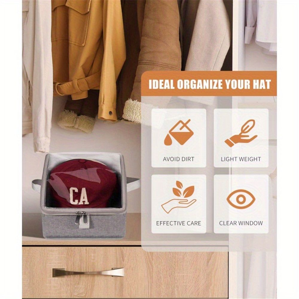 Hat Storage for Baseball Caps,2 PCS Stackable Hat Storage Boxes holds up to 24 Caps Hat Organizer for Closet, Sturdy Snapback Hat Boxes for Women&Men with Clear Window, Grey（excluding hats）