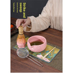7pcs Matcha Whisk Set- Matcha Set includes Matcha Whisk and Bowl with Spout, Sifter, Holder and Scoop- The Perfect Bamboo Whisk for Matcha Tea (Pink Flowers)