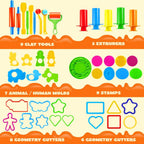 44 Clay Tools Set for Kids, Clay Accessories with Various Plastic Molds, Rolling Pins, Cutters Dough Accessories Includes Cutters Roller, Rolling Pins