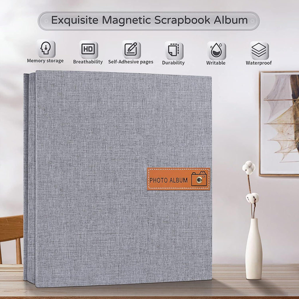 Large Photo Album Self Adhesive 4x6 5x7 8x10 Scrapbook Album DIY Picture Book,Gifts for Mom,Family Baby and Wedding,with Metal Pen and Plastic Board