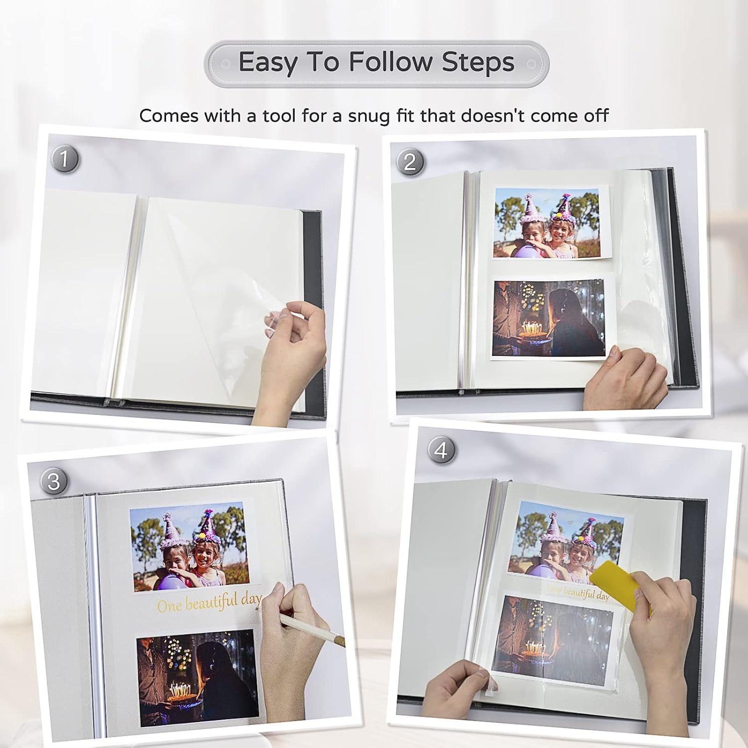 Large Photo Album Self Adhesive 4x6 5x7 8x10 Scrapbook Album DIY Picture Book,Gifts for Mom,Family Baby and Wedding,with Metal Pen and Plastic Board