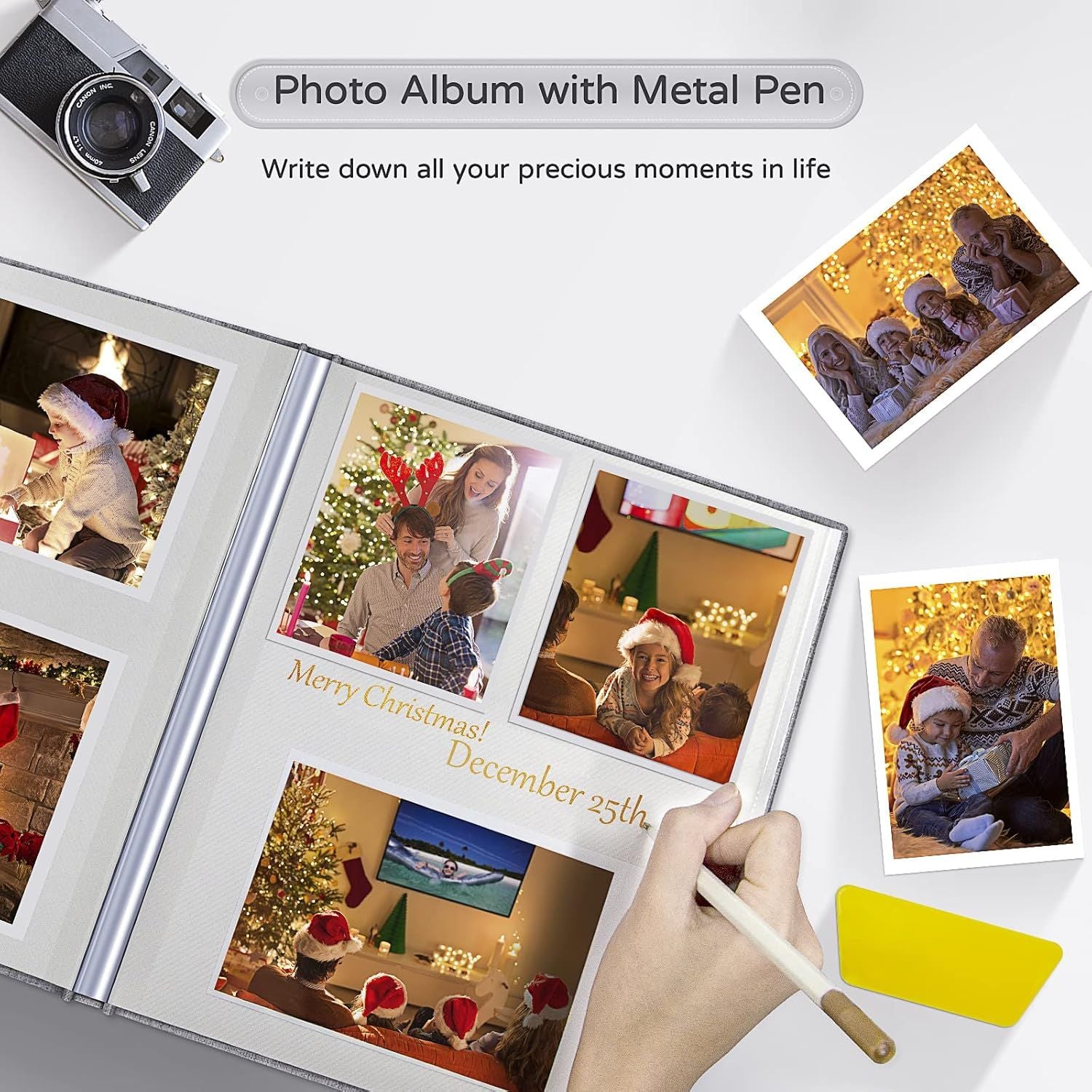 Large Photo Album Self Adhesive 4x6 5x7 8x10 Scrapbook Album DIY Picture Book,Gifts for Mom,Family Baby and Wedding,with Metal Pen and Plastic Board