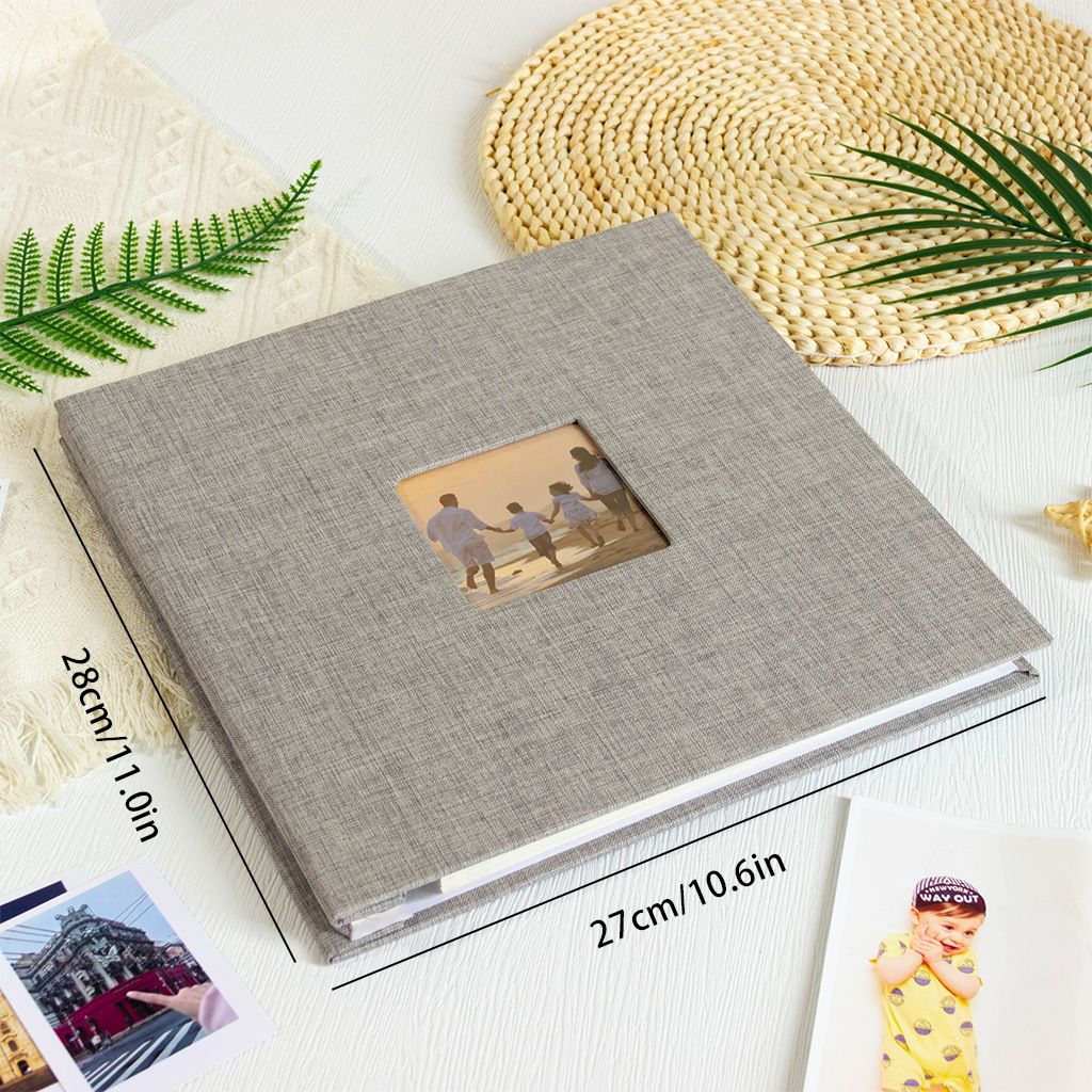 Photo Album Self Adhesive Scrapbook Album for  Pictures,40 Pages Linen Cover with Display Window DIY Photo Book,Ideal Gifts for Family Travel Wedding Baby