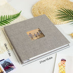 Photo Album Self Adhesive Scrapbook Album for  Pictures,40 Pages Linen Cover with Display Window DIY Photo Book,Ideal Gifts for Family Travel Wedding Baby