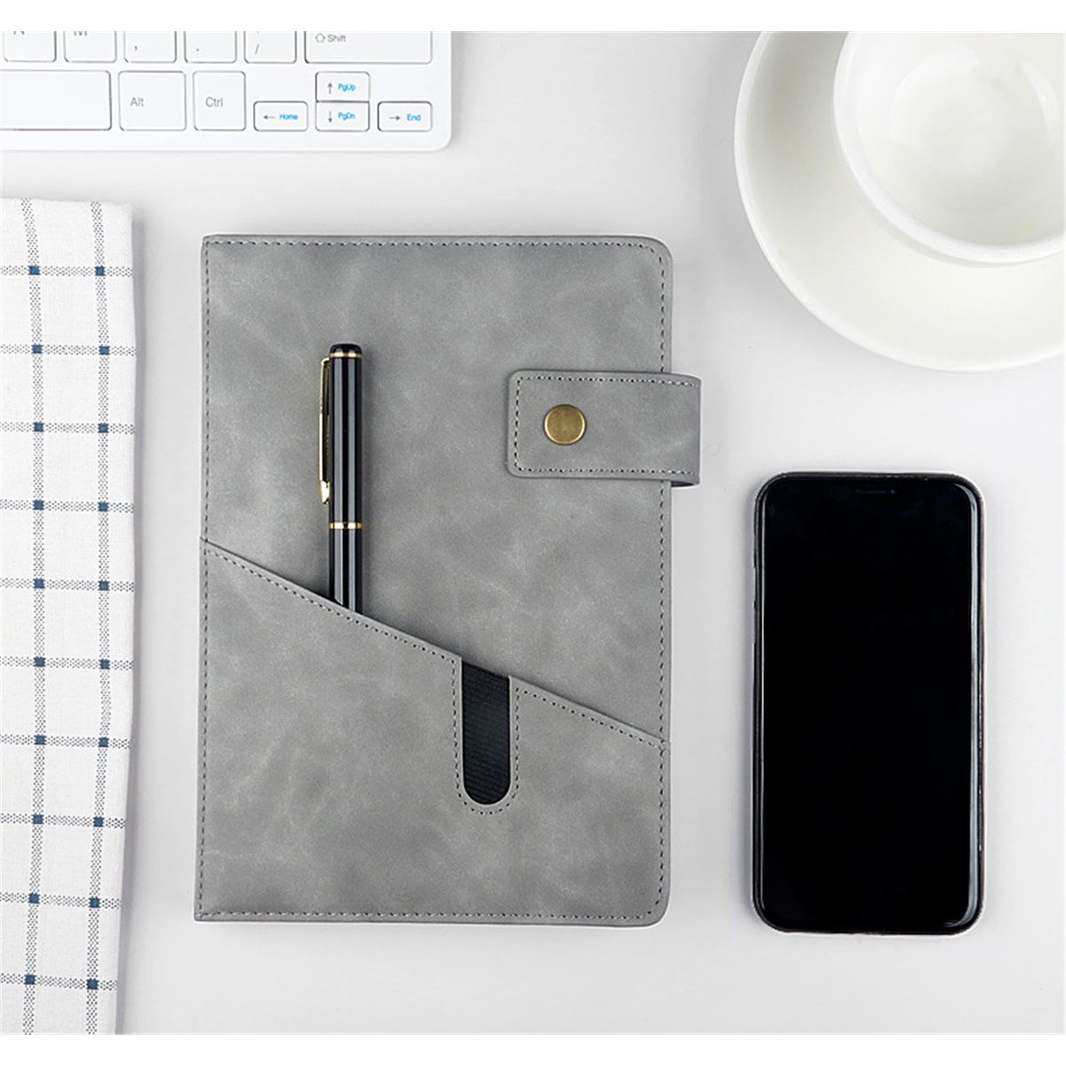 Grey A5 Lined Leather Journal Notebook for Men Women,5.9" X 8.4" Personalized Hardcover Journal 200 Pages 80 Gsm Thick Ruled Paper Daily Diary for Travel,Business,Work,Writing