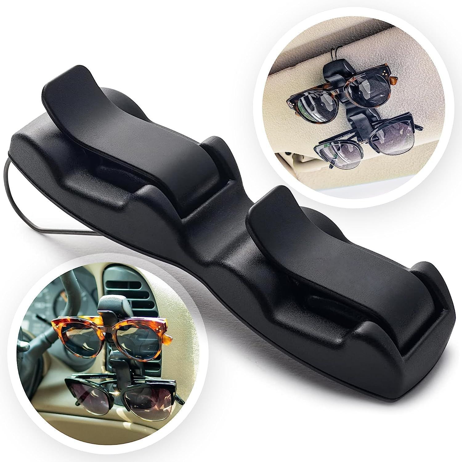 Sunglass Holder for Car Visor - Eyeglass Car Mount with Double-Ends Sunglasses Holder Organizer, Universal Car Sunglass Holder Clip, Suitable for All Size Eyeglasses (2 Pack Black）
