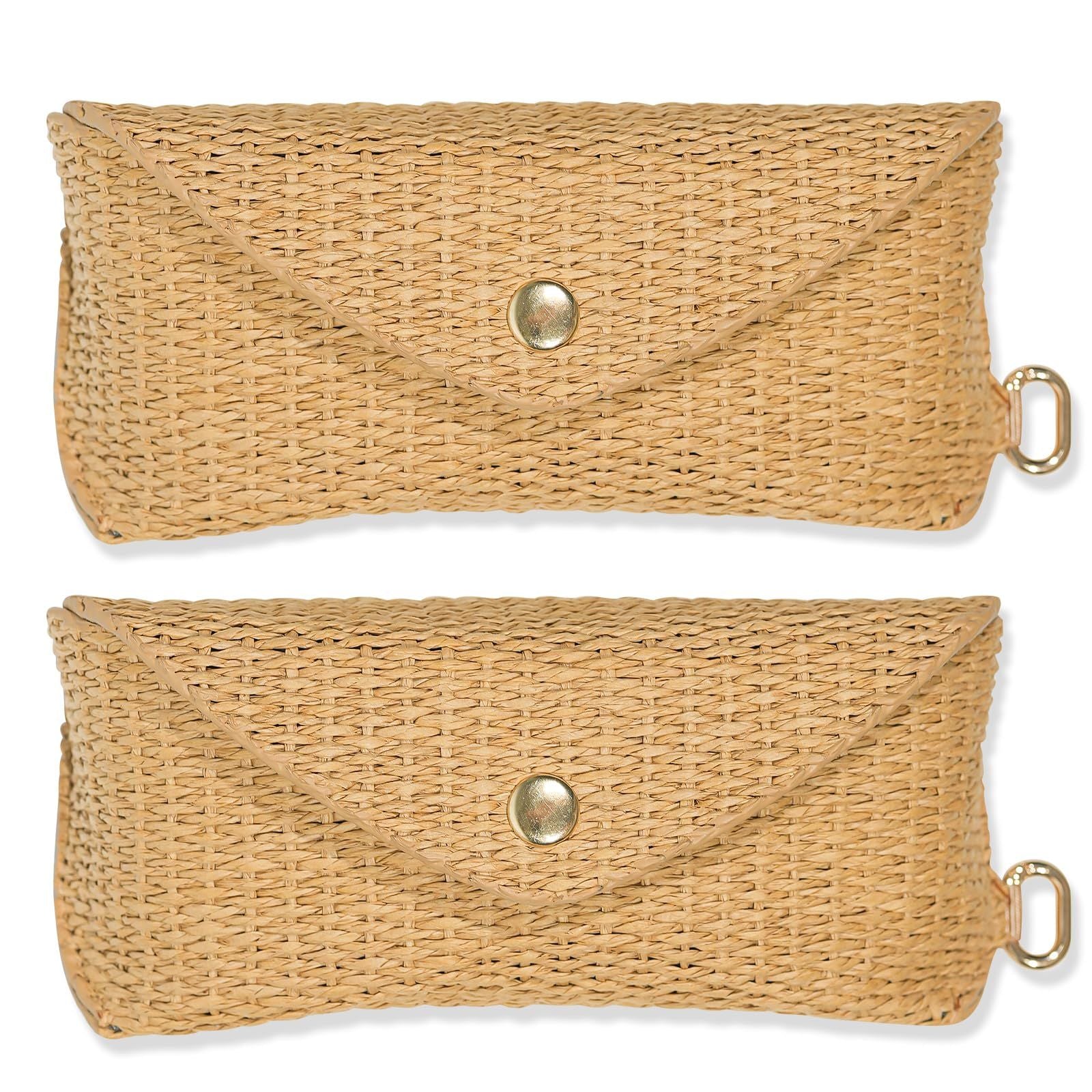 2pcs Sunglasses Case Hard Shell Glasses Eyeglass Travel Pouch Women Men Eyewear Organizer Holder with Clip（apricot）