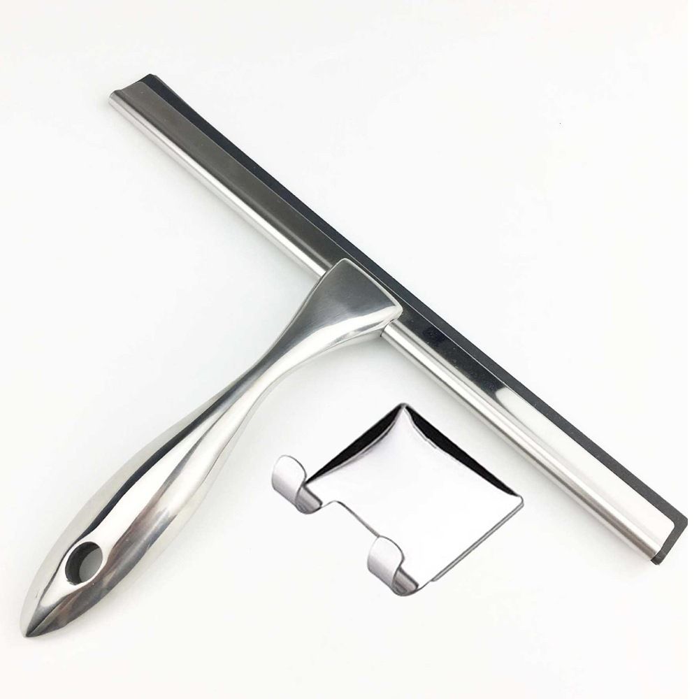 All-Purpose Shower Squeegee for Shower Doors, Bathroom, Window and Car Glass - Stainless Steel, （Scraper+Square Adhesive Hook）