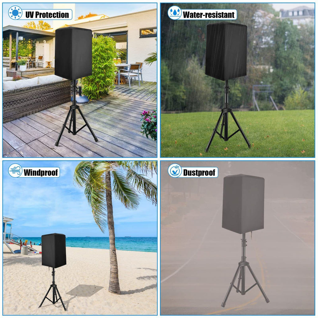 Outdoor Speaker Covers UV Protection Water Resistant Dustproof 210D Oxford Cloth Dustproof and waterproof bottom with a drawstring(Black 42*38*67cm)
