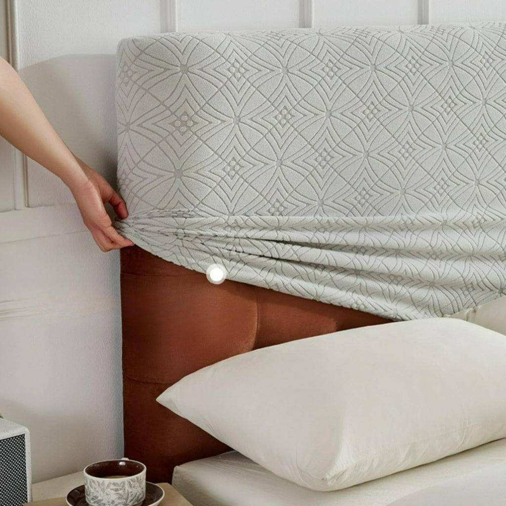 Elastic headboard cover suitable for flip cover of bed headboard, jacquard headboard dust protection cover for bedroom decoration（light gray 1.5m）